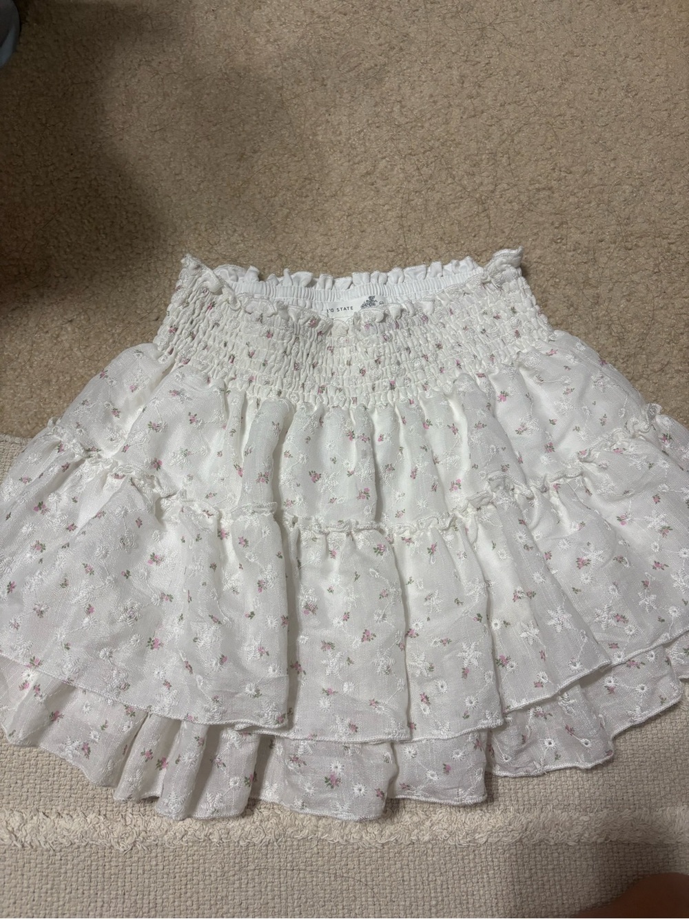 Altar'd State White Mini Skirt with Pink Floral Embroidery